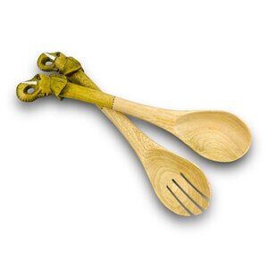 Hand-Carved Wooden Salad Spoons Elephant Servers Sustainable Wood Decor New Gift